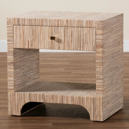 Julia Bohemian Woven Natural Grasscloth 1-Drawer Nightstand