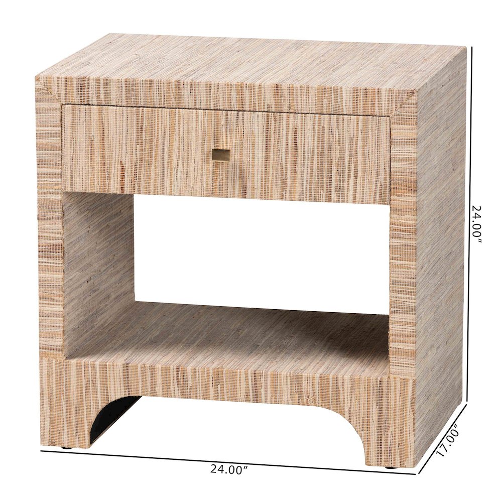 Julia Bohemian Woven Natural Grasscloth 1-Drawer Nightstand