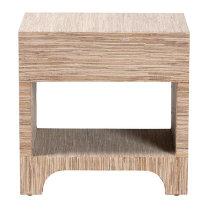 Julia Bohemian Woven Natural Grasscloth 1-Drawer Nightstand