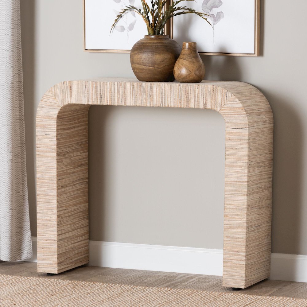 Yareli Bohemian Woven Natural Grasscloth Console Table