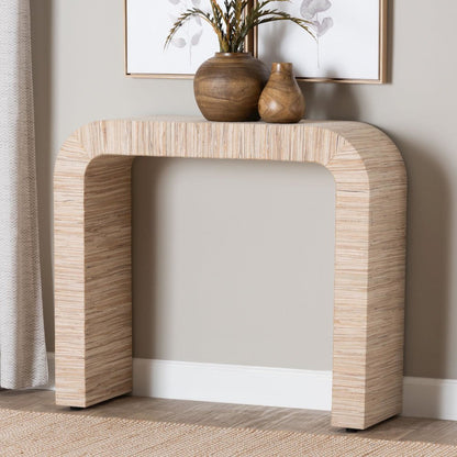 Yareli Bohemian Woven Natural Grasscloth Console Table