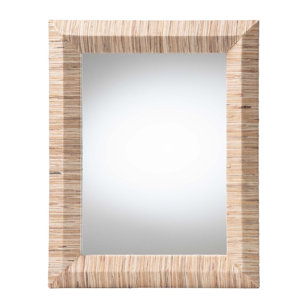 Adino Bohemian Woven Natural Grasscloth Rectangle Accent Mirror
