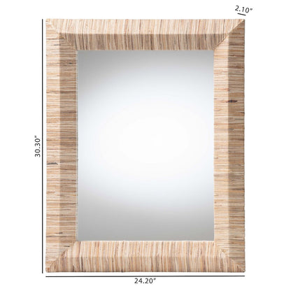 Adino Bohemian Woven Natural Grasscloth Rectangle Accent Mirror
