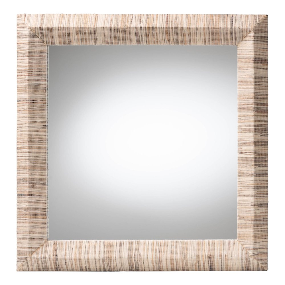 Adino Bohemian Woven Natural Grasscloth Square Accent Mirror