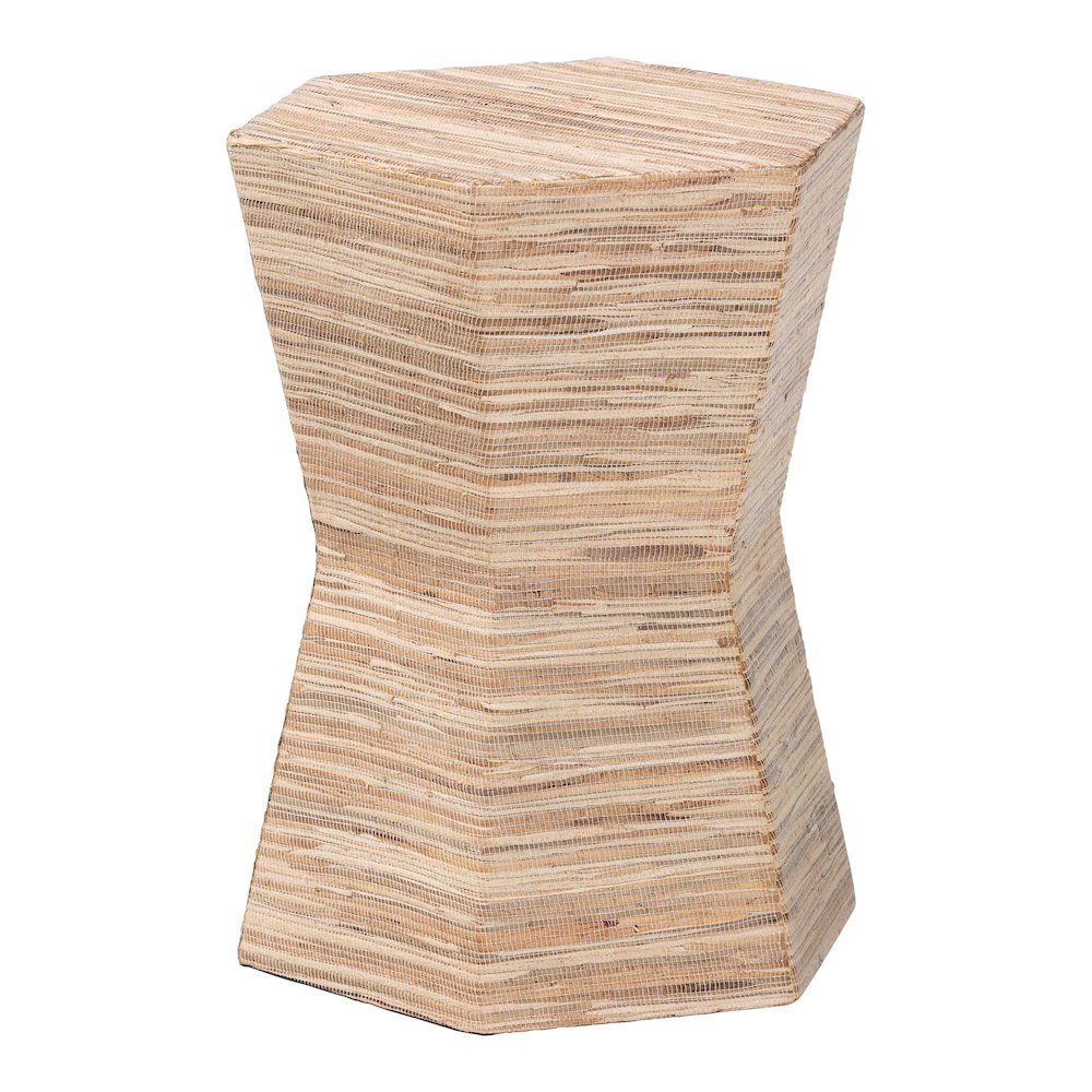 Idana Bohemian Woven Grasscloth Hourglass End Table