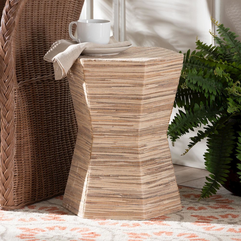 Idana Bohemian Woven Grasscloth Hourglass End Table