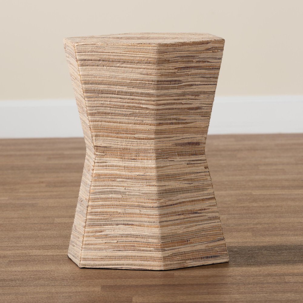 Idana Bohemian Woven Grasscloth Hourglass End Table