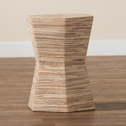 Idana Bohemian Woven Grasscloth Hourglass End Table