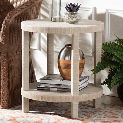 Rocco Bohemian Woven Grasscloth End Table