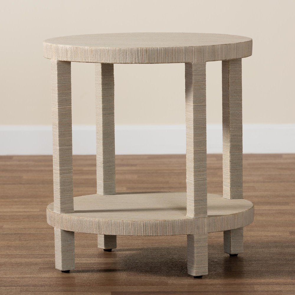 Rocco Bohemian Woven Grasscloth End Table