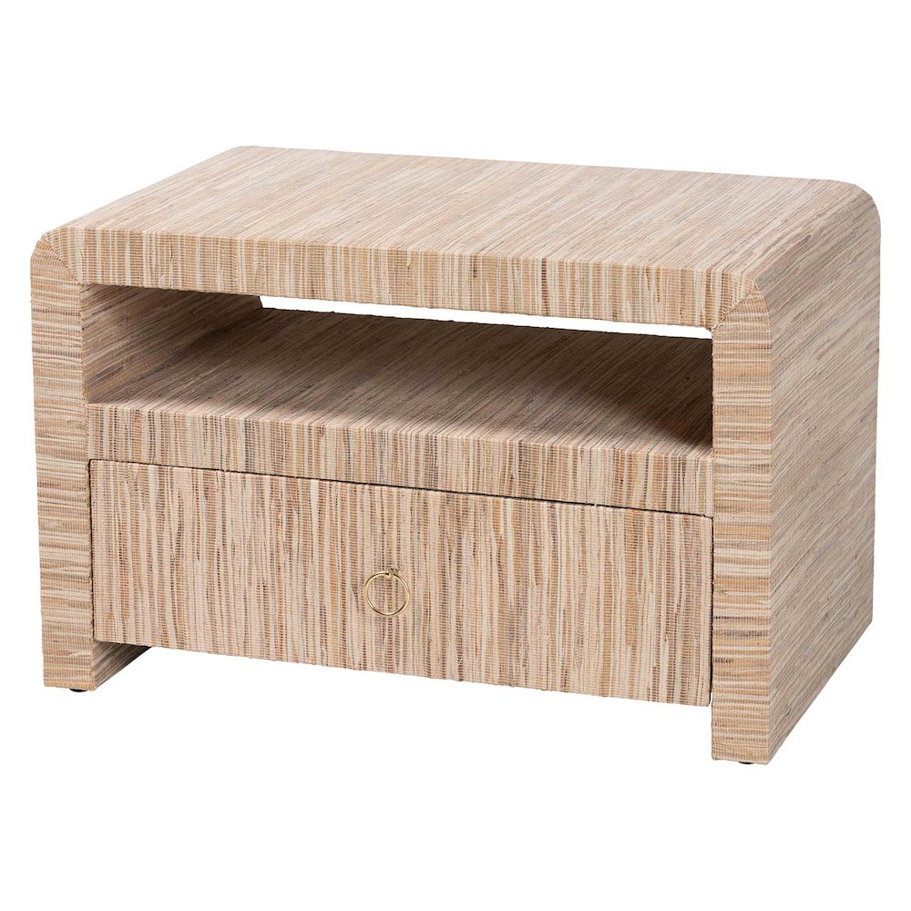 Hannah Bohemian Woven Grasscloth 1-Drawer Nightstand