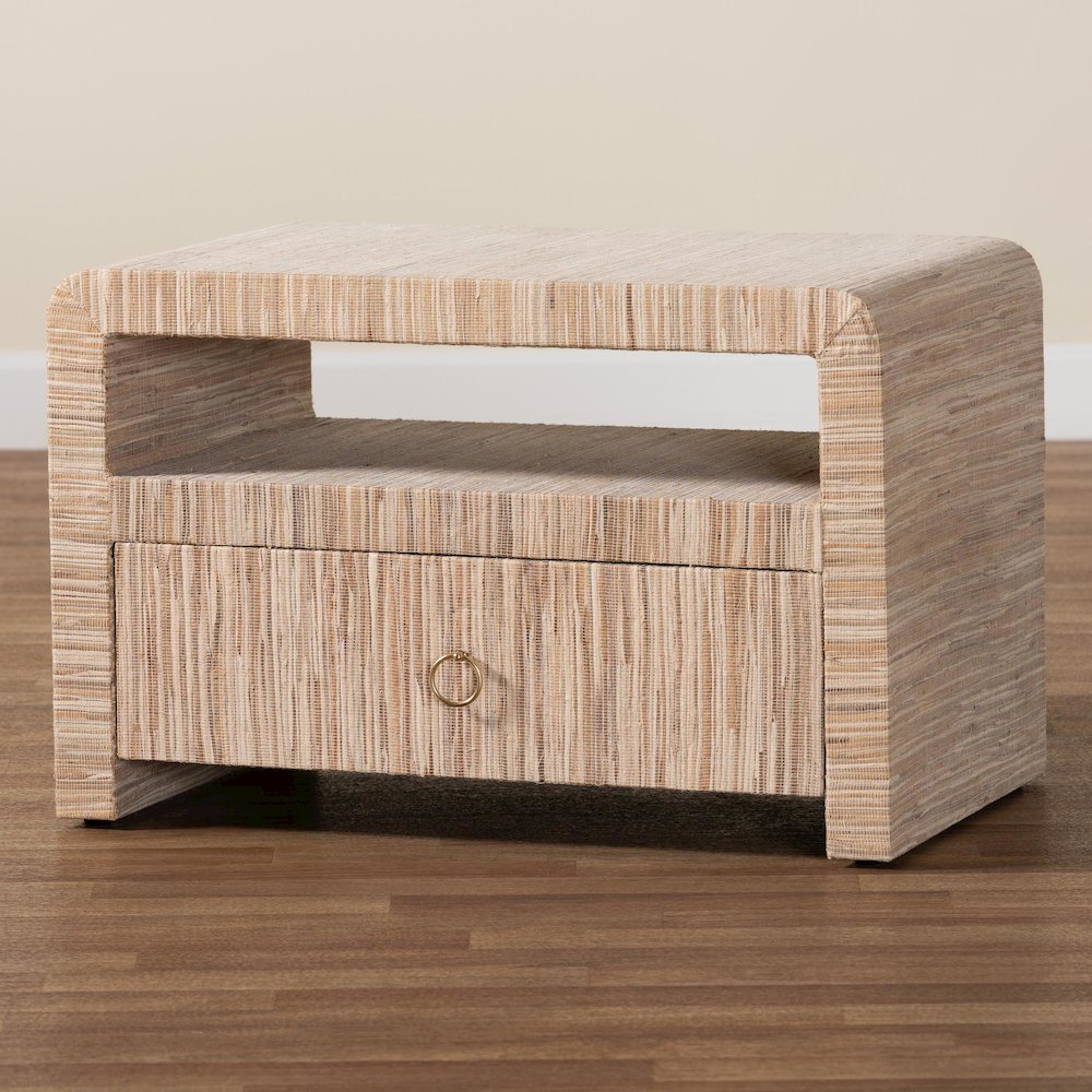 Hannah Bohemian Woven Grasscloth 1-Drawer Nightstand