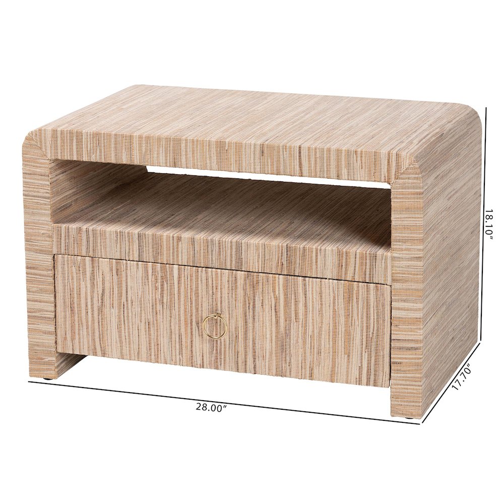 Hannah Bohemian Woven Grasscloth 1-Drawer Nightstand