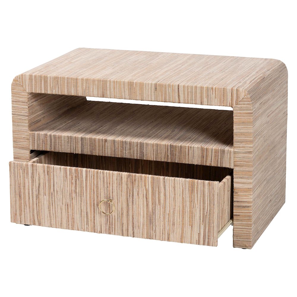 Hannah Bohemian Woven Grasscloth 1-Drawer Nightstand