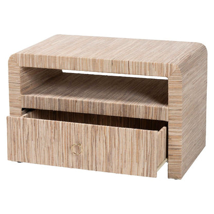 Hannah Bohemian Woven Grasscloth 1-Drawer Nightstand