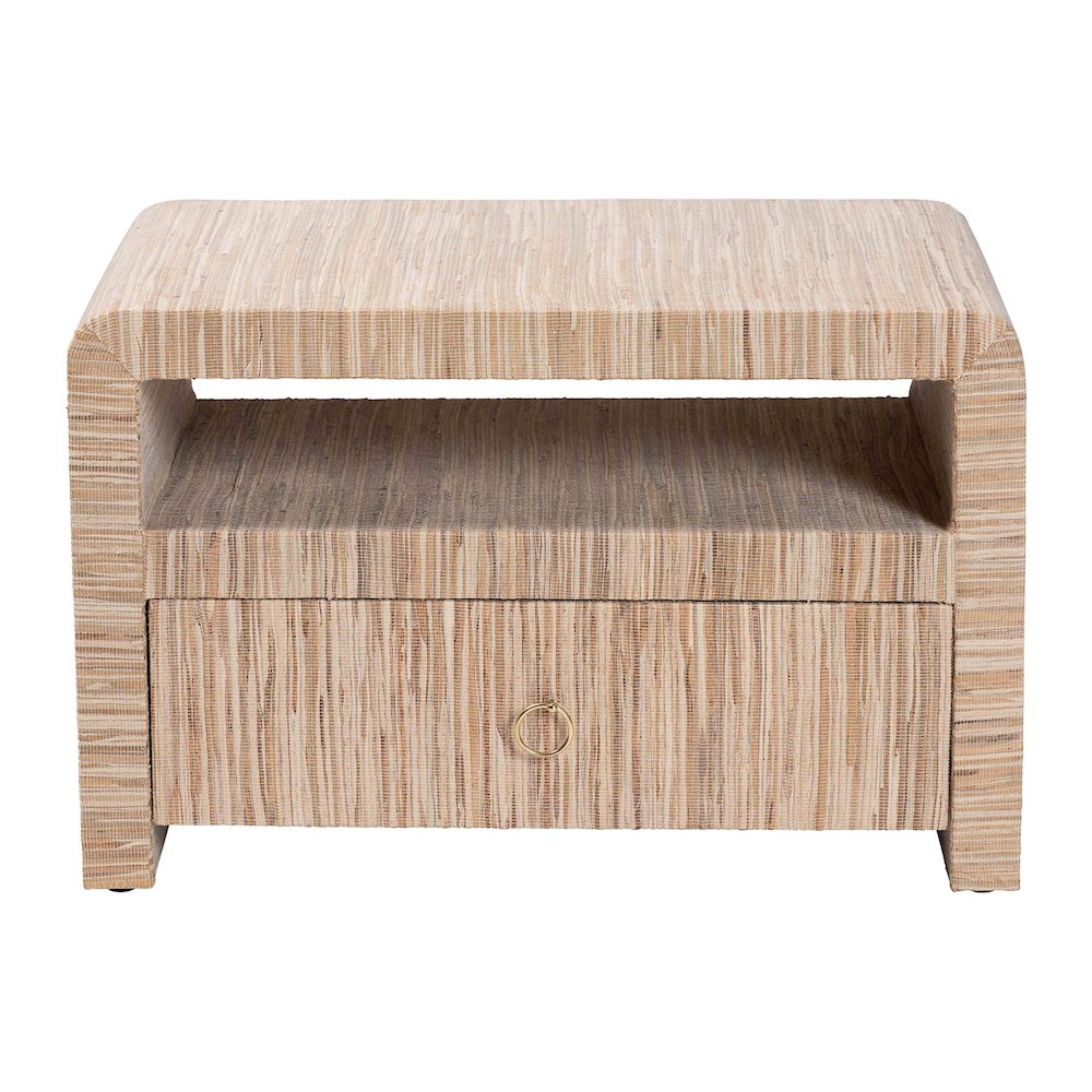 Hannah Bohemian Woven Grasscloth 1-Drawer Nightstand