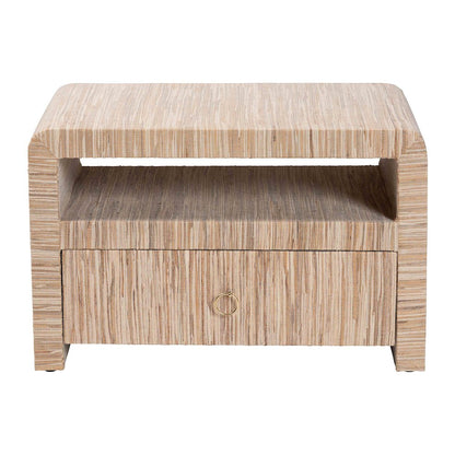 Hannah Bohemian Woven Grasscloth 1-Drawer Nightstand