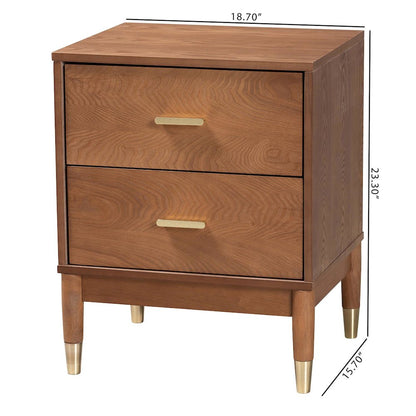Mandolin Mid-Century Ash Walnut Wood 2-Drawer Nightstand