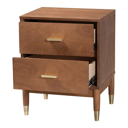Mandolin Mid-Century Ash Walnut Wood 2-Drawer Nightstand