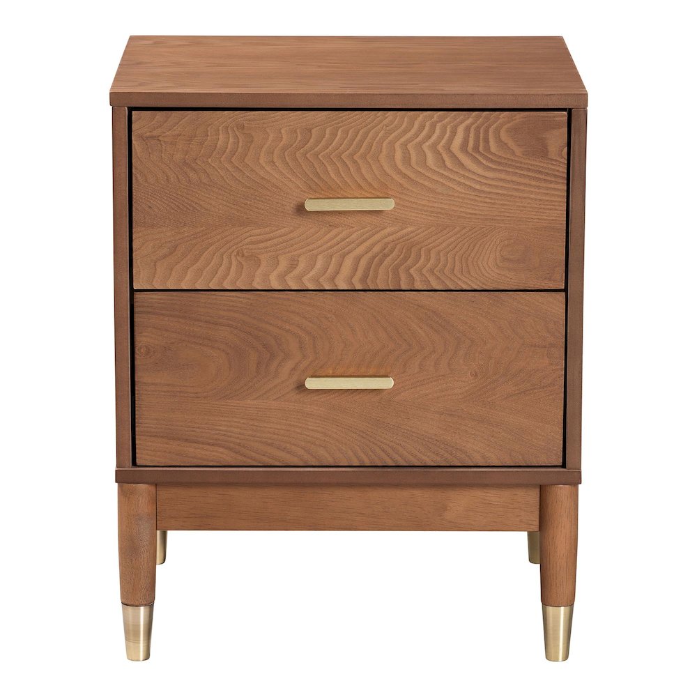 Mandolin Mid-Century Ash Walnut Wood 2-Drawer Nightstand
