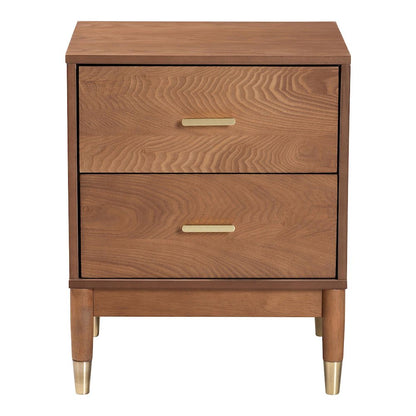 Mandolin Mid-Century Ash Walnut Wood 2-Drawer Nightstand