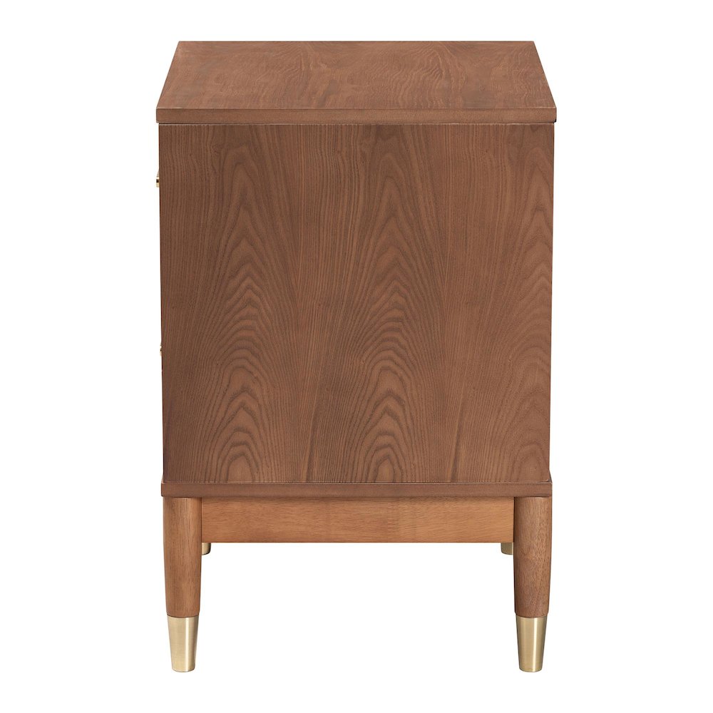 Mandolin Mid-Century Ash Walnut Wood 2-Drawer Nightstand