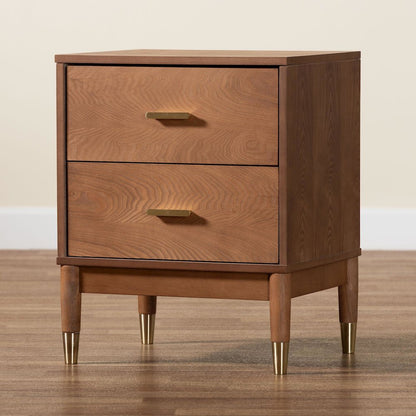 Mandolin Mid-Century Ash Walnut Wood 2-Drawer Nightstand
