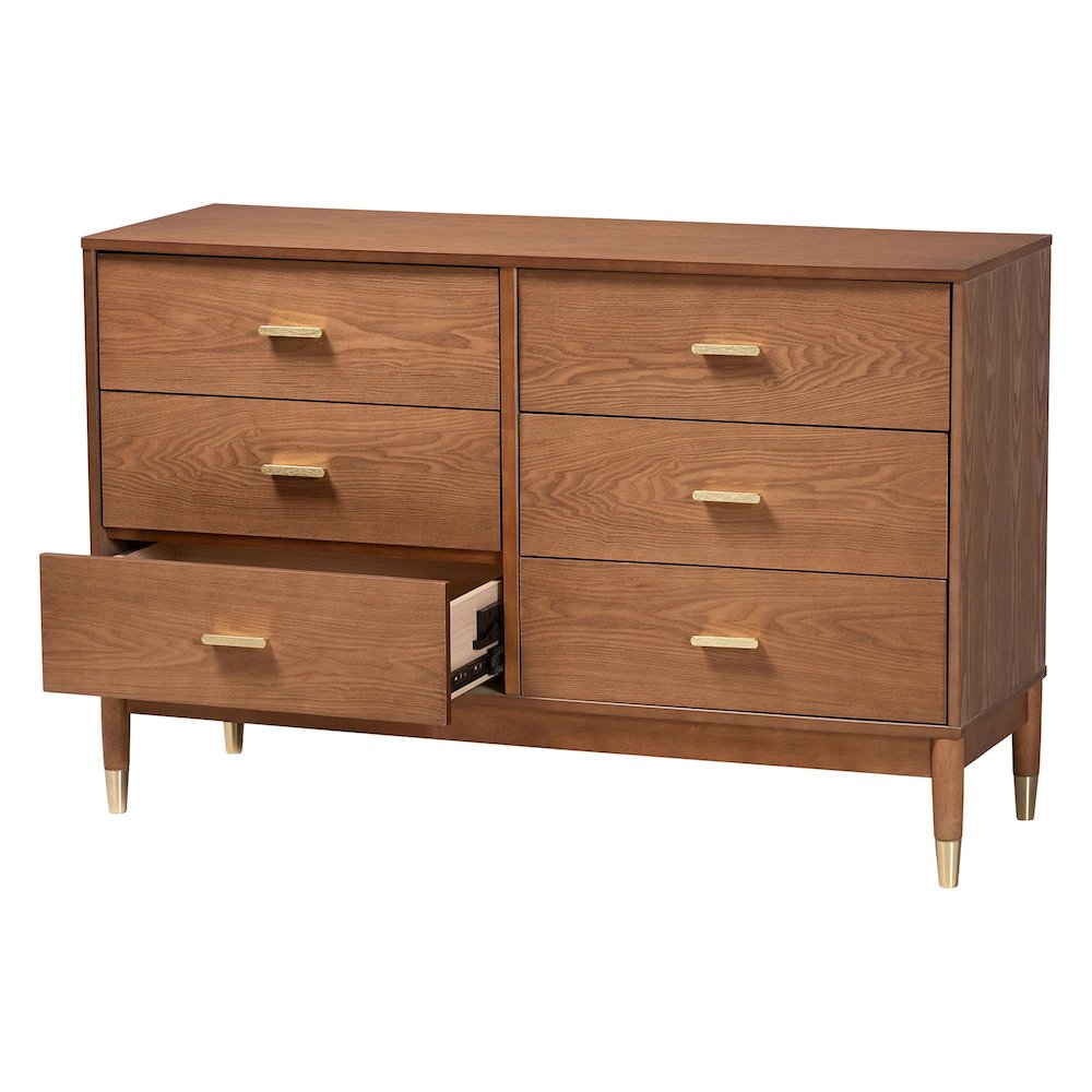 Mandolin Mid-Century Ash Walnut Wood 6-Drawer Dresser