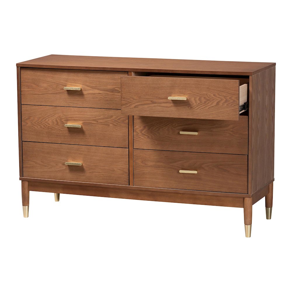 Mandolin Mid-Century Ash Walnut Wood 6-Drawer Dresser