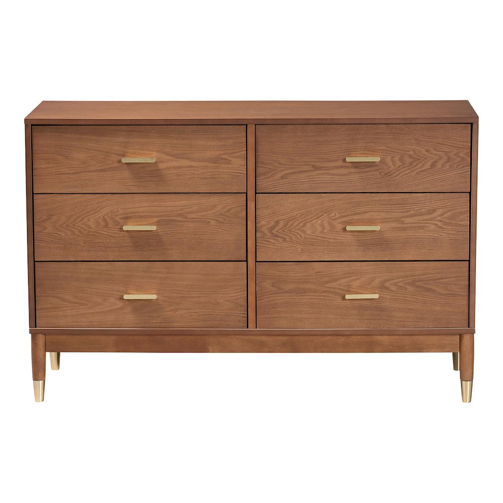 Mandolin Mid-Century Ash Walnut Wood 6-Drawer Dresser