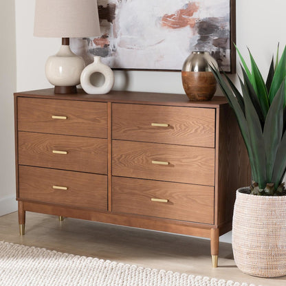 Mandolin Mid-Century Ash Walnut Wood 6-Drawer Dresser