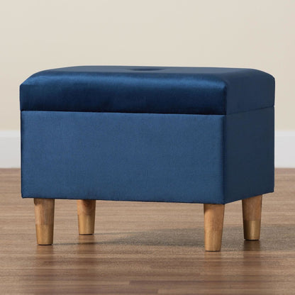 Elias Modern Navy Blue Velvet Fabric Storage Ottoman