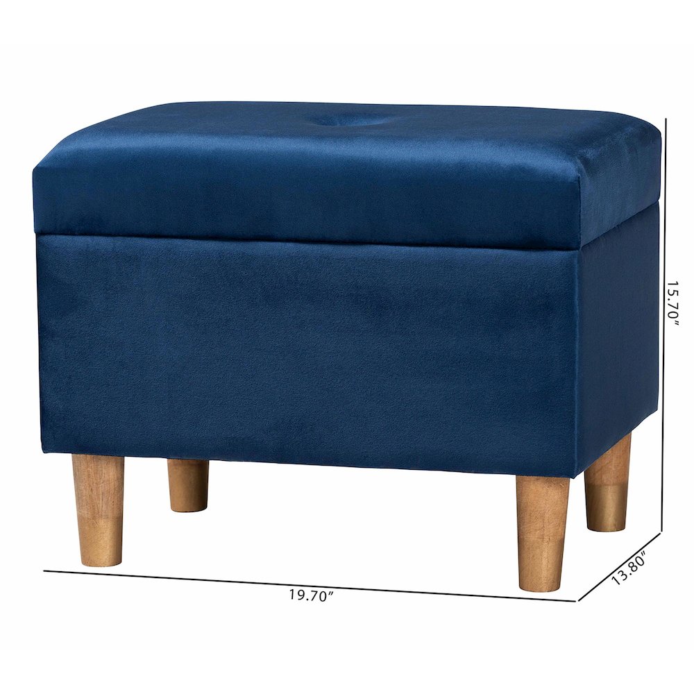 Elias Modern Navy Blue Velvet Fabric Storage Ottoman