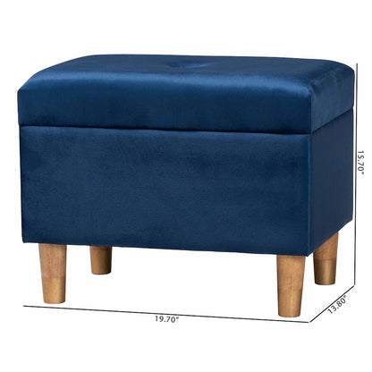 Elias Modern Navy Blue Velvet Fabric Storage Ottoman
