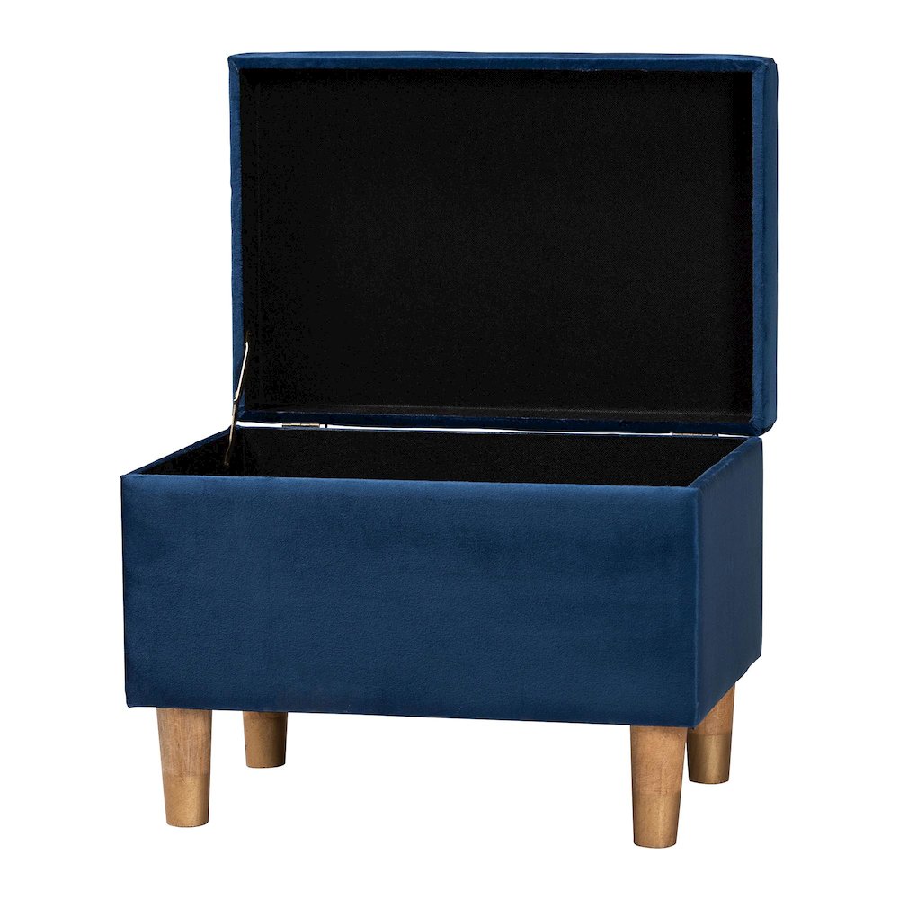 Elias Modern Navy Blue Velvet Fabric Storage Ottoman