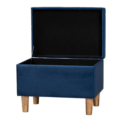 Elias Modern Navy Blue Velvet Fabric Storage Ottoman