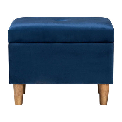 Elias Modern Navy Blue Velvet Fabric Storage Ottoman