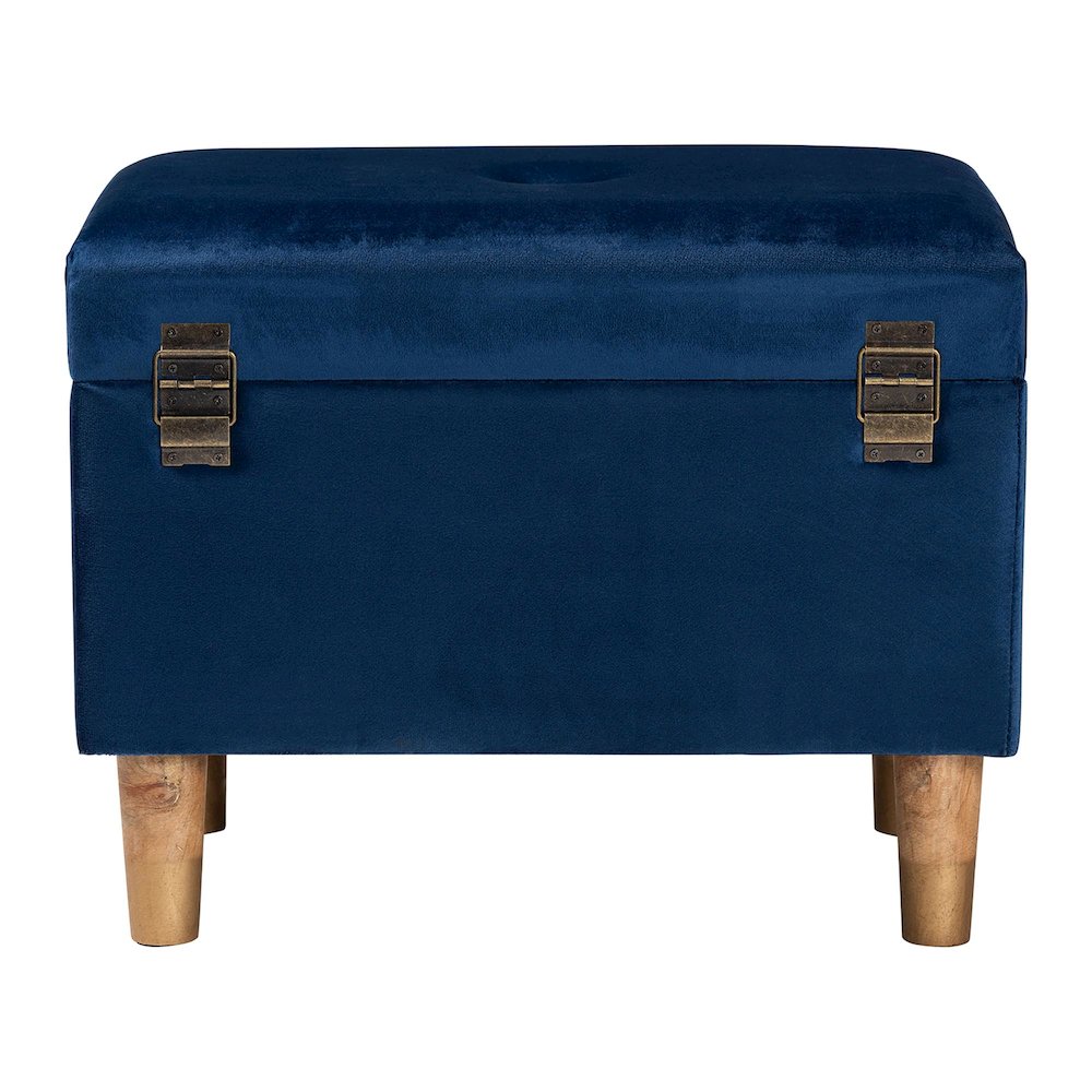Elias Modern Navy Blue Velvet Fabric Storage Ottoman