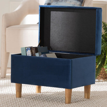 Elias Modern Navy Blue Velvet Fabric Storage Ottoman