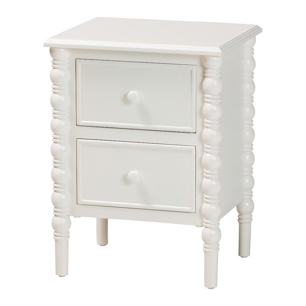 Malinda Classic White Wood 2-Drawer End Table with Spindle Legs