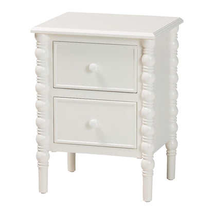 Malinda Classic White Wood 2-Drawer End Table with Spindle Legs