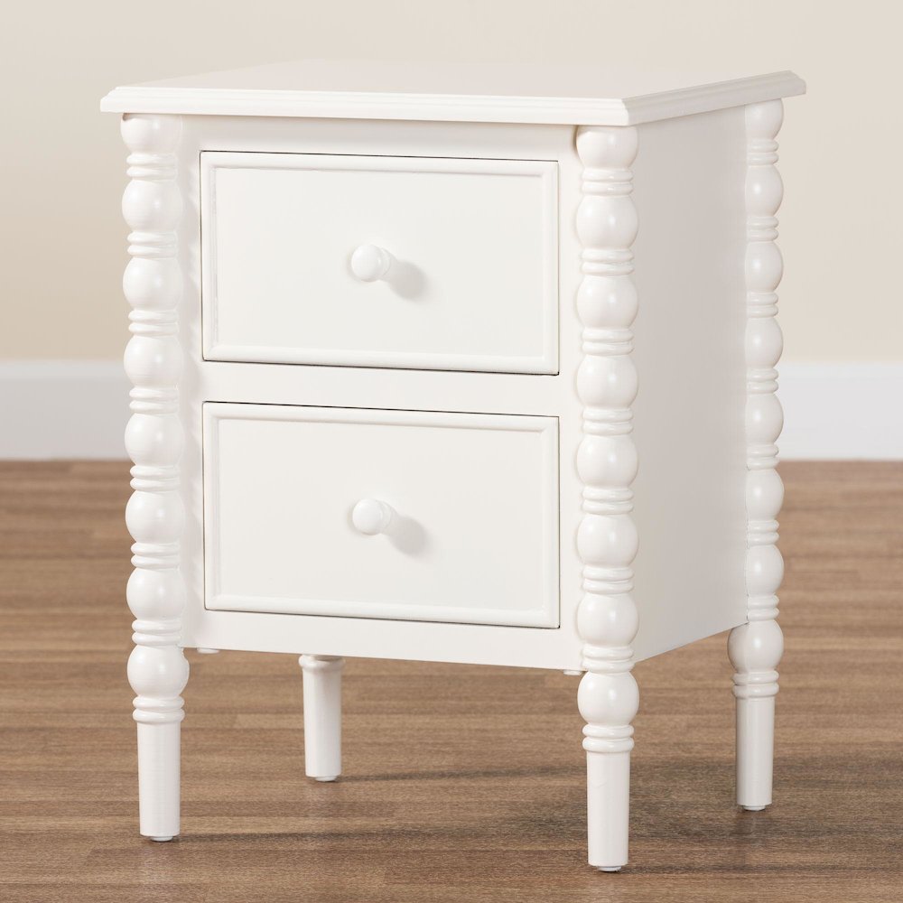 Malinda Classic White Wood 2-Drawer End Table with Spindle Legs