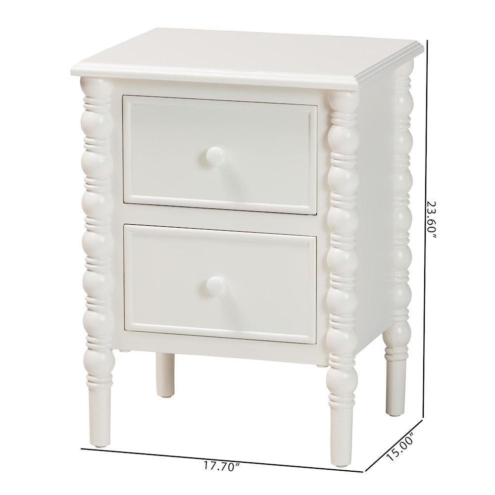 Malinda Classic White Wood 2-Drawer End Table with Spindle Legs
