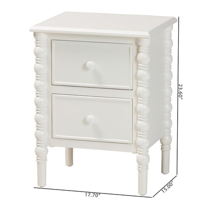Malinda Classic White Wood 2-Drawer End Table with Spindle Legs