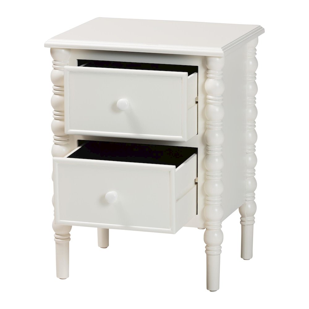 Malinda Classic White Wood 2-Drawer End Table with Spindle Legs