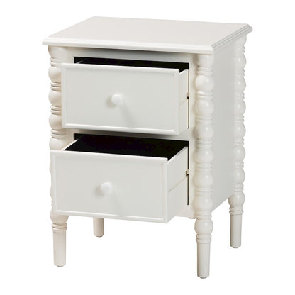 Malinda Classic White Wood 2-Drawer End Table with Spindle Legs