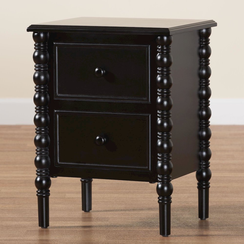 Malinda Classic Black Wood 2-Drawer End Table with Spindle Legs