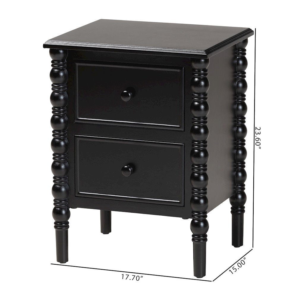 Malinda Classic Black Wood 2-Drawer End Table with Spindle Legs