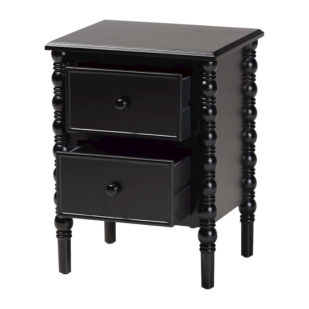 Malinda Classic Black Wood 2-Drawer End Table with Spindle Legs