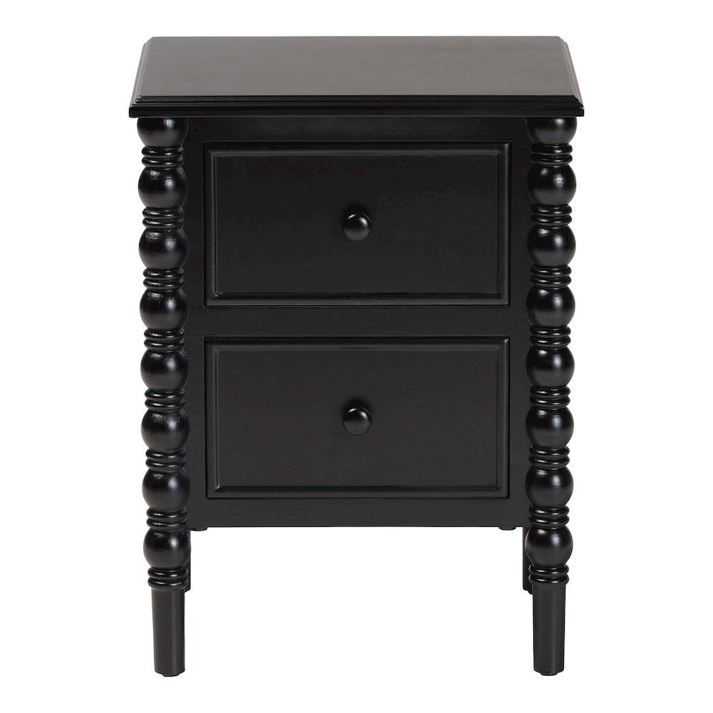 Malinda Classic Black Wood 2-Drawer End Table with Spindle Legs